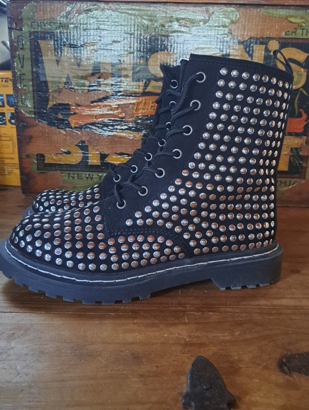 Wild Pair Ryderr Studded Moto Combat Boots Women's 7.5 Black Silver Studs